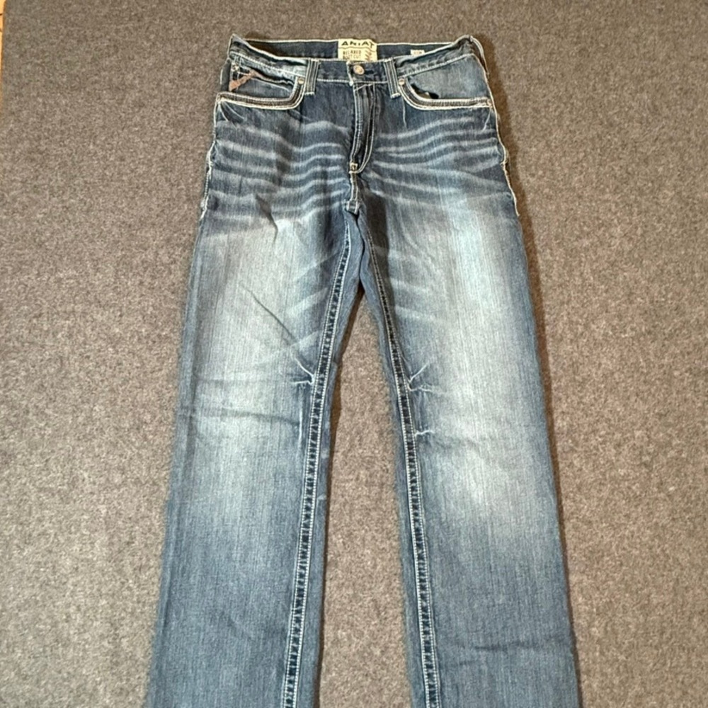 Ariat M4 Relaxed Boot Cut Mens Jeans 32x38 Medium Wash Heavy Stitch Denim 5586